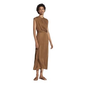 NWT Vince Bronze Twist Front Sleeveless Silk Blend Dress